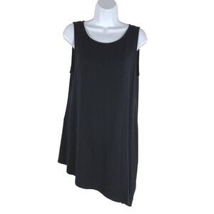 Eileen Fisher Asymmetrical Jersey Top Medium Black Sleeveless Flawed‎ TP-2578